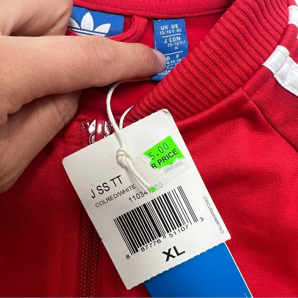 adidas boys red white superstar track jacket XL NWT L107-25 - Picture 6 of 6